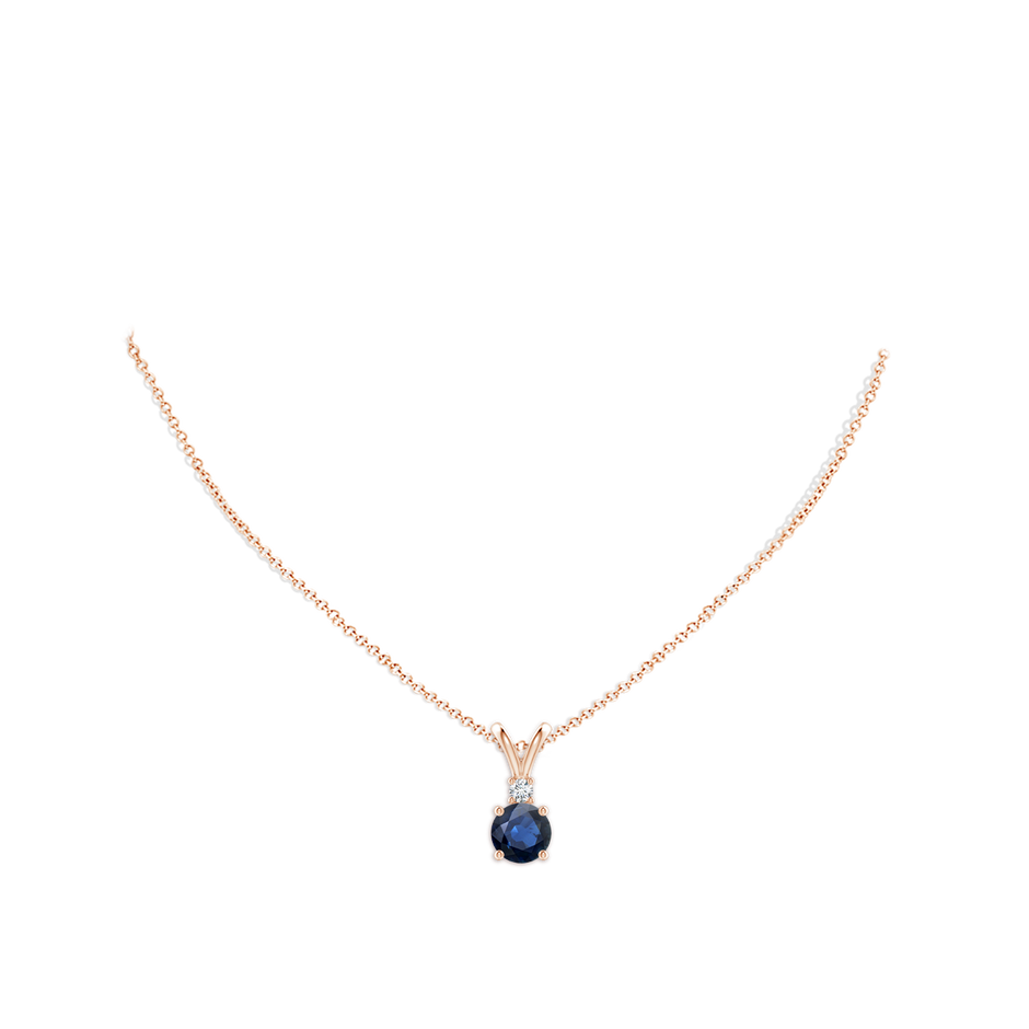 8mm AA Round Blue Sapphire Solitaire V-Bale Pendant with Diamond in Rose Gold pen