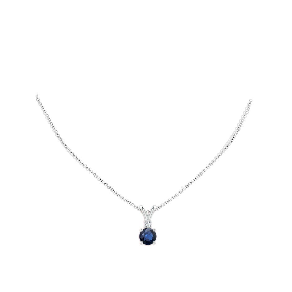 8mm AA Round Blue Sapphire Solitaire V-Bale Pendant with Diamond in S999 Silver pen