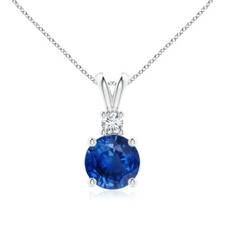 8mm AAA Round Blue Sapphire Solitaire V-Bale Pendant with Diamond in P950 Platinum
