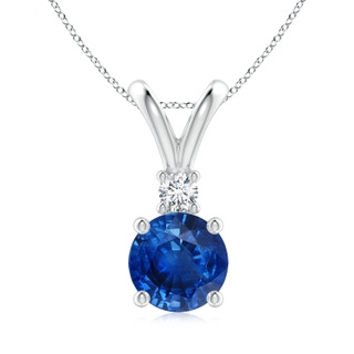 8mm AAA Round Blue Sapphire Solitaire V-Bale Pendant with Diamond in P950 Platinum