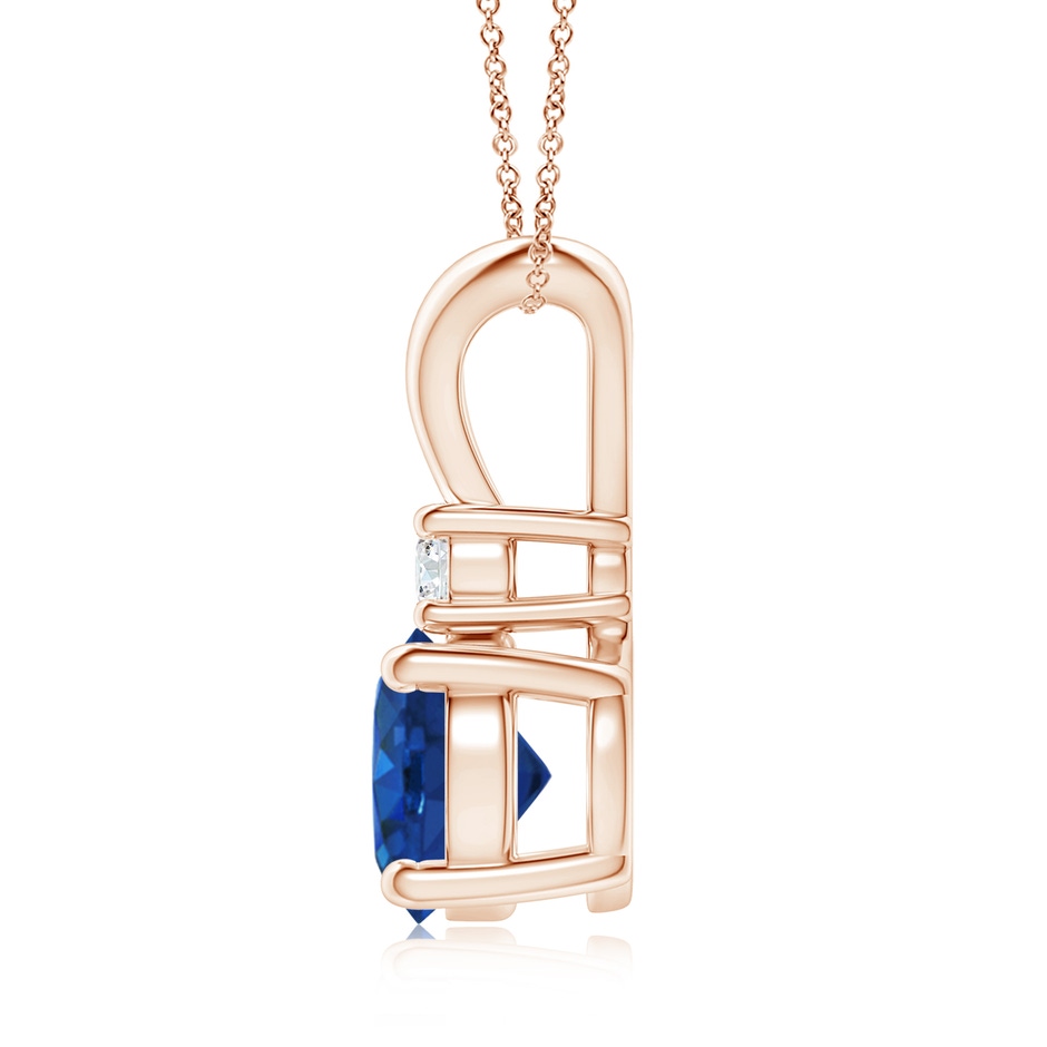 8mm AAA Round Blue Sapphire Solitaire V-Bale Pendant with Diamond in Rose Gold side 199