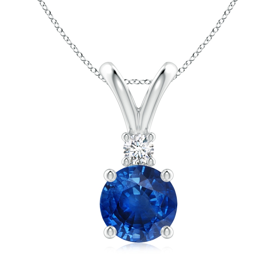 8mm AAA Round Blue Sapphire Solitaire V-Bale Pendant with Diamond in S999 Silver 