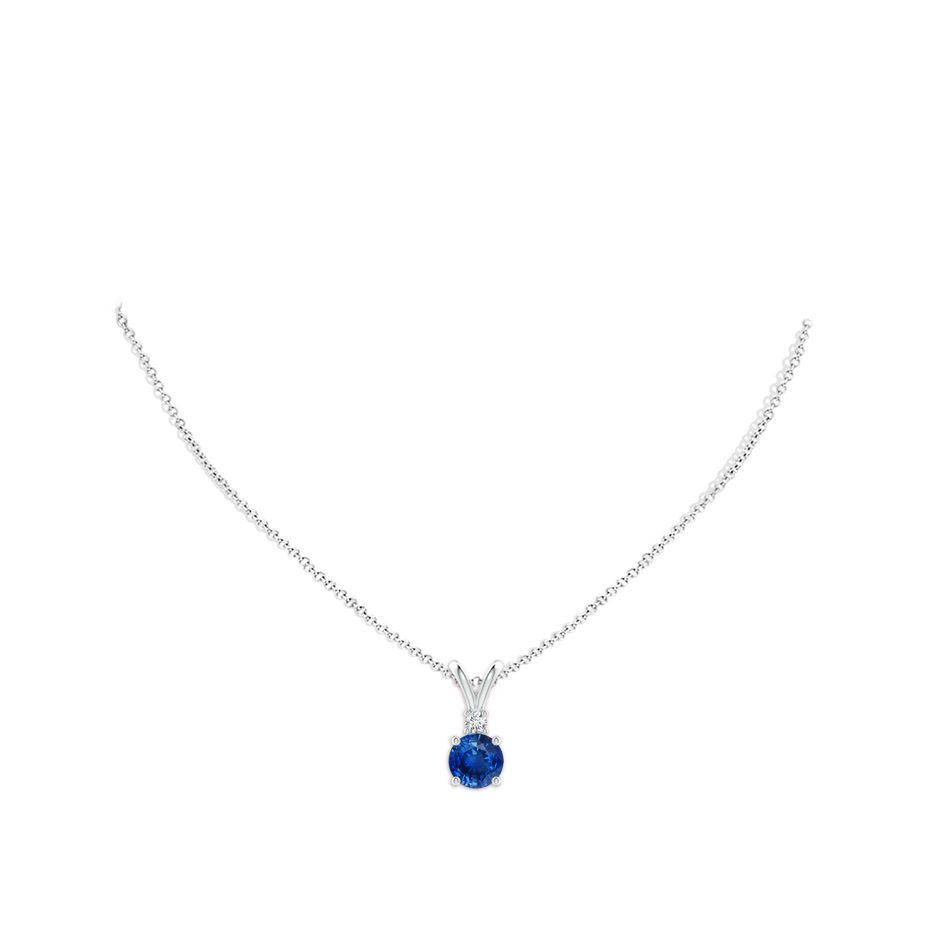 8mm AAA Round Blue Sapphire Solitaire V-Bale Pendant with Diamond in S999 Silver pen