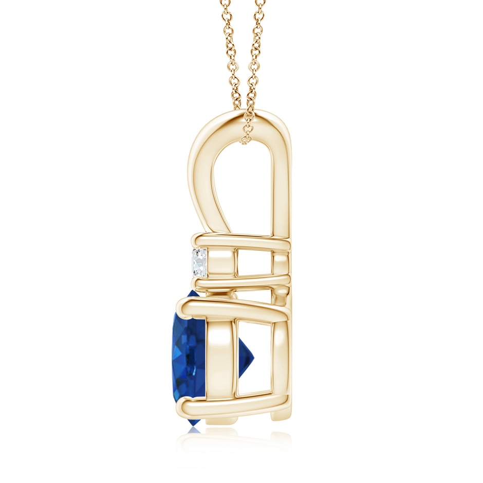 8mm AAA Round Blue Sapphire Solitaire V-Bale Pendant with Diamond in Yellow Gold side 199