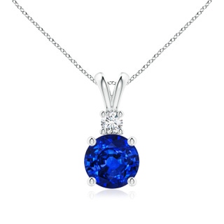 8mm AAAA Round Blue Sapphire Solitaire V-Bale Pendant with Diamond in P950 Platinum