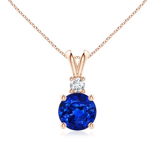 8mm AAAA Round Blue Sapphire Solitaire V-Bale Pendant with Diamond in Rose Gold