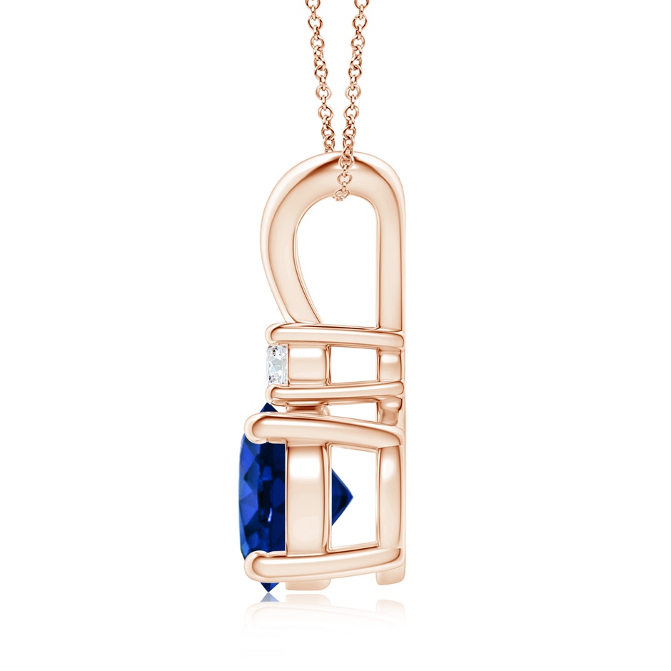 8mm AAAA Round Blue Sapphire Solitaire V-Bale Pendant with Diamond in Rose Gold side 199