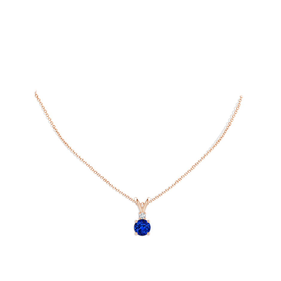 8mm AAAA Round Blue Sapphire Solitaire V-Bale Pendant with Diamond in Rose Gold pen
