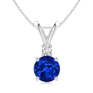 8mm Lab-Grown Round Blue Sapphire Solitaire V-Bale Pendant with Diamond in S999 Silver