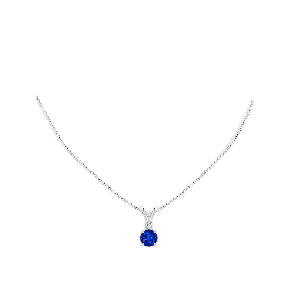 8mm Lab-Grown Round Blue Sapphire Solitaire V-Bale Pendant with Diamond in White Gold pen