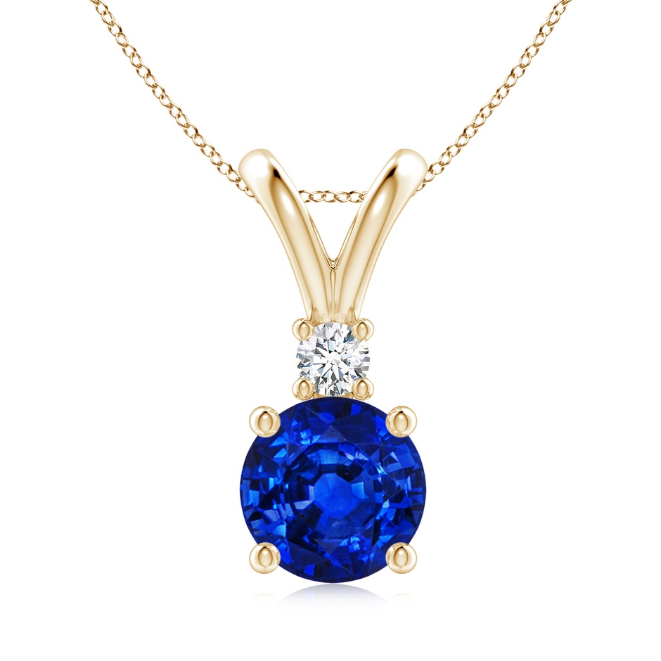 8mm Lab-Grown Round Blue Sapphire Solitaire V-Bale Pendant with Diamond in Yellow Gold 