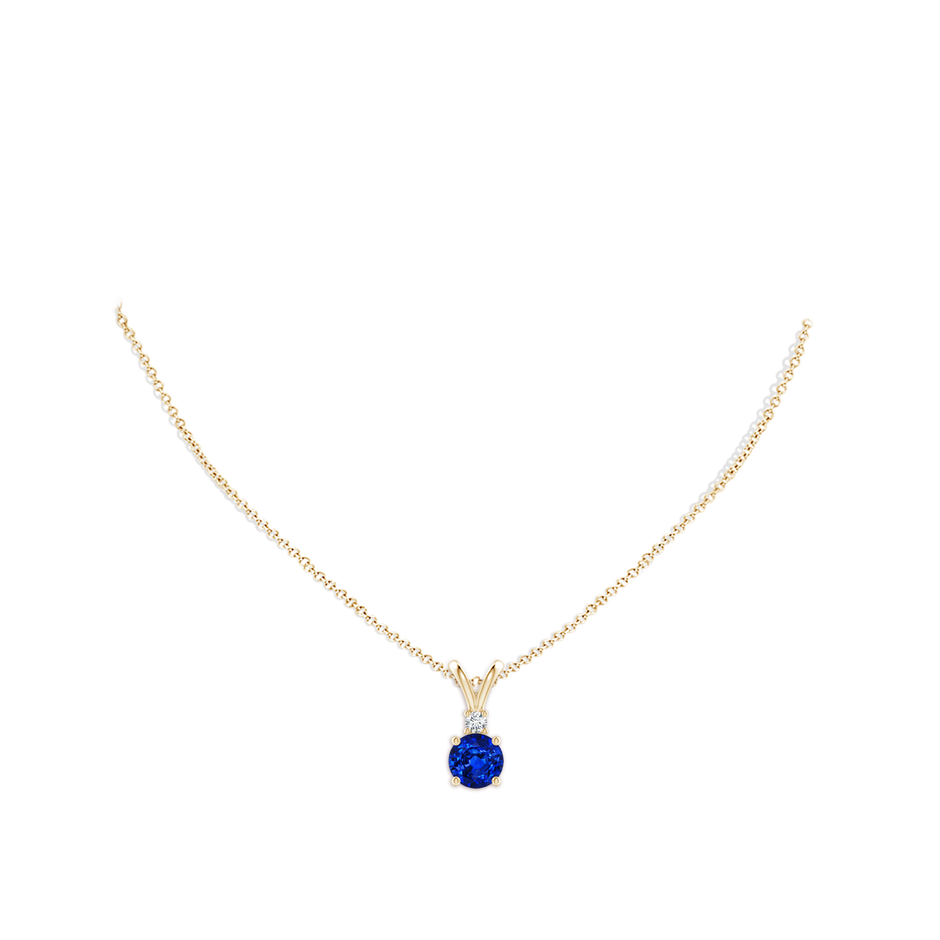 8mm Lab-Grown Round Blue Sapphire Solitaire V-Bale Pendant with Diamond in Yellow Gold pen