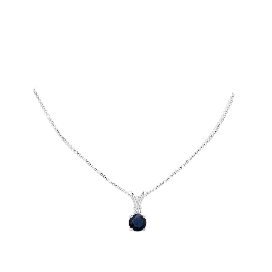 9mm A Round Blue Sapphire Solitaire V-Bale Pendant with Diamond in P950 Platinum pen
