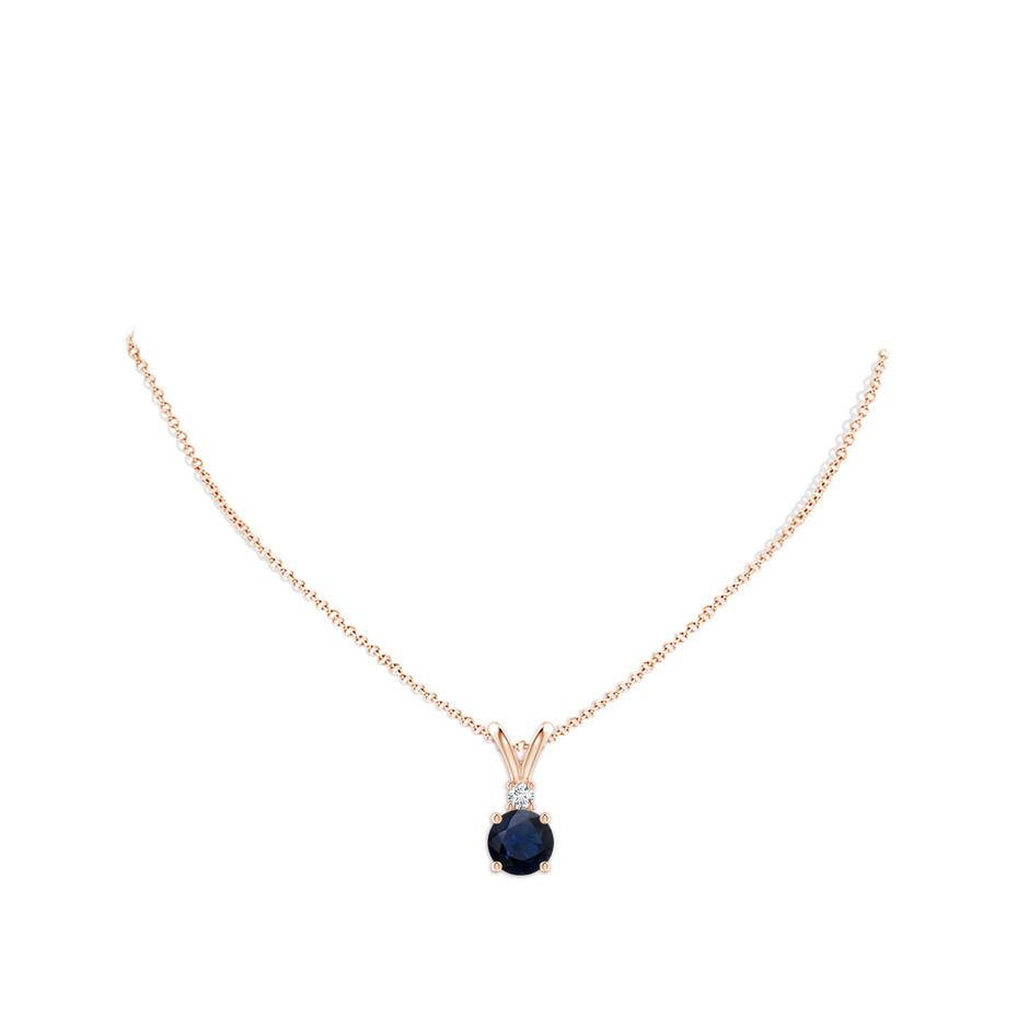 9mm A Round Blue Sapphire Solitaire V-Bale Pendant with Diamond in Rose Gold pen