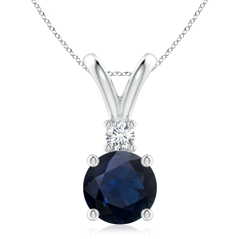 9mm A Round Blue Sapphire Solitaire V-Bale Pendant with Diamond in S999 Silver 