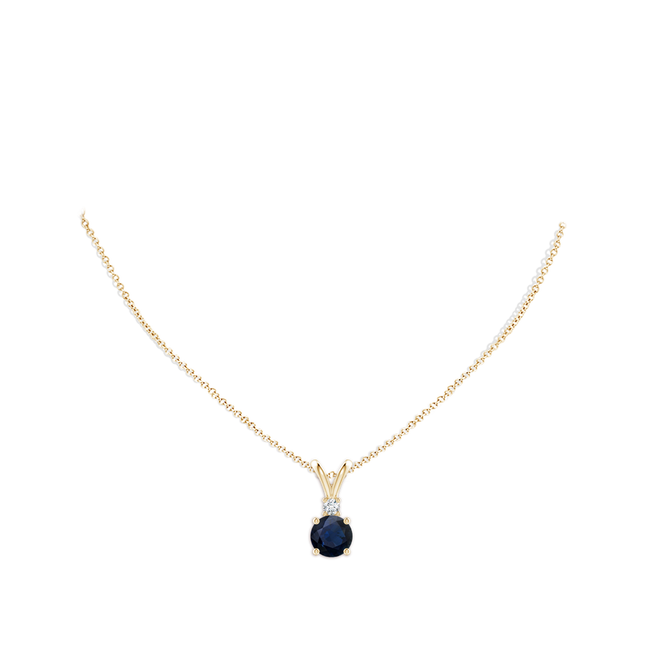 9mm A Round Blue Sapphire Solitaire V-Bale Pendant with Diamond in Yellow Gold pen
