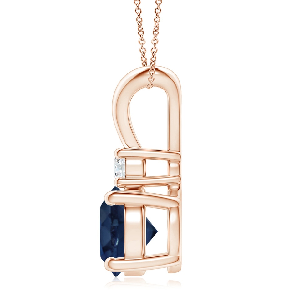9mm AA Round Blue Sapphire Solitaire V-Bale Pendant with Diamond in Rose Gold side 199