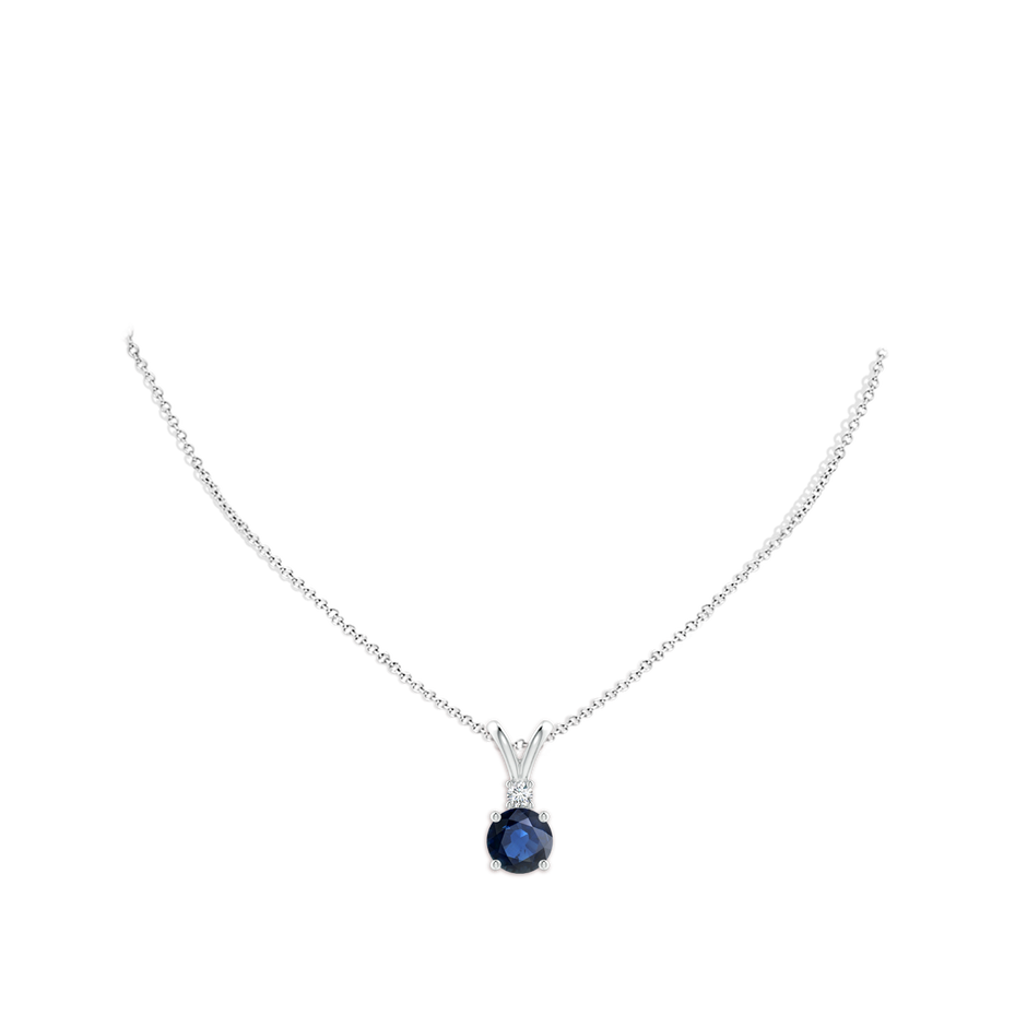 9mm AA Round Blue Sapphire Solitaire V-Bale Pendant with Diamond in S999 Silver pen