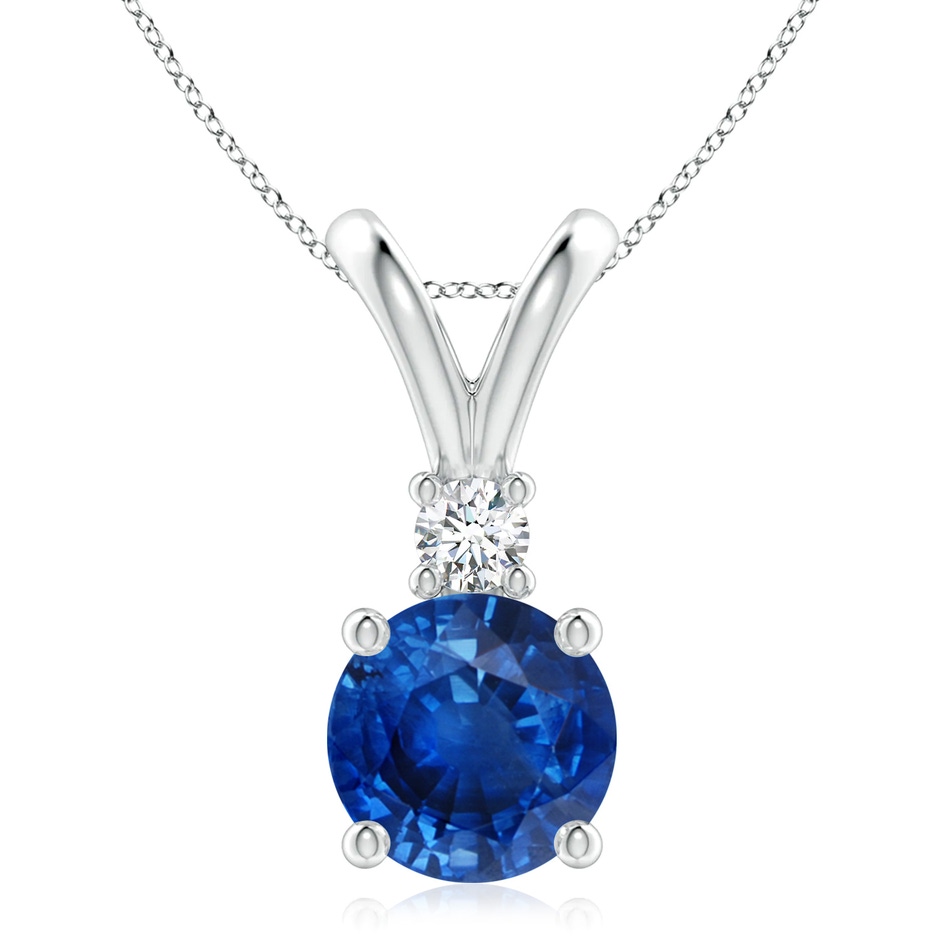 9mm AAA Round Blue Sapphire Solitaire V-Bale Pendant with Diamond in P950 Platinum 