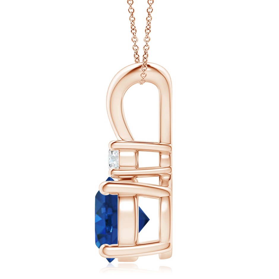 9mm AAA Round Blue Sapphire Solitaire V-Bale Pendant with Diamond in Rose Gold side 199