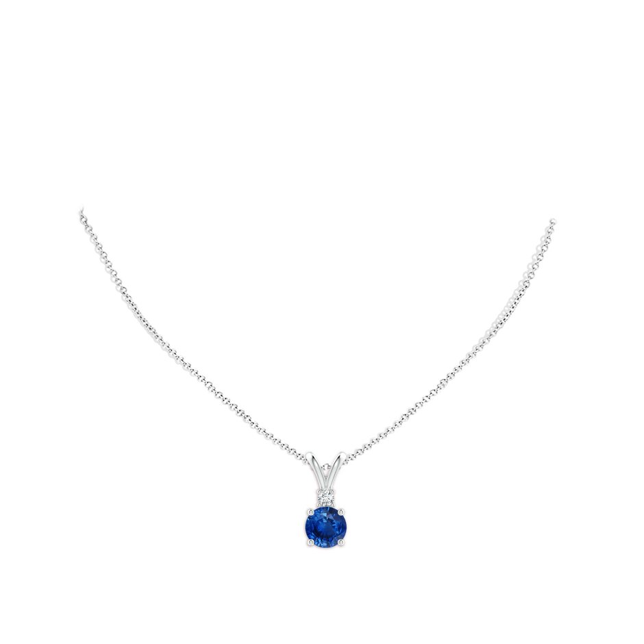9mm AAA Round Blue Sapphire Solitaire V-Bale Pendant with Diamond in S999 Silver pen