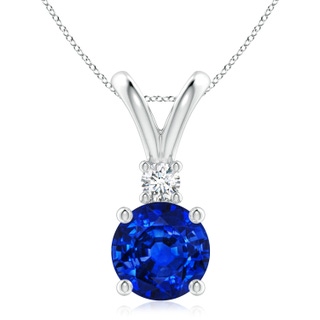 9mm Lab-Grown Round Blue Sapphire Solitaire V-Bale Pendant with Diamond in P950 Platinum