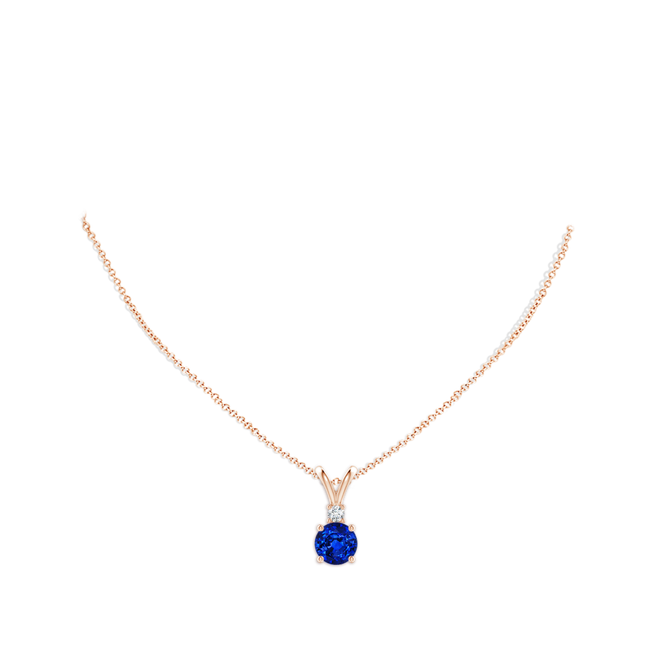 9mm AAAA Round Blue Sapphire Solitaire V-Bale Pendant with Diamond in Rose Gold pen