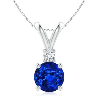 9mm AAAA Round Blue Sapphire Solitaire V-Bale Pendant with Diamond in S999 Silver