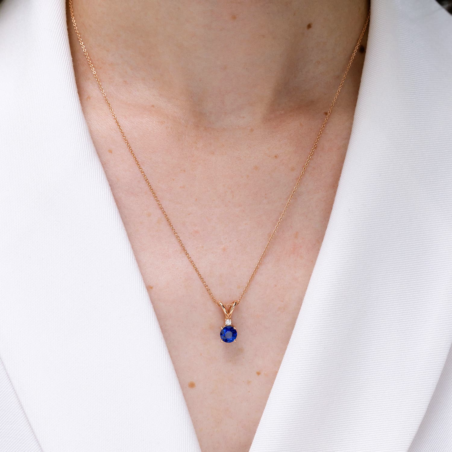 Angara Natural Blue Sapphire Halo Solitaire Pendant Necklace for
