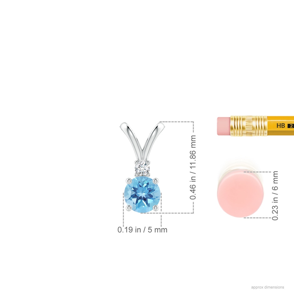 5mm A Round Swiss Blue Topaz Solitaire V-Bale Pendant with Diamond in P950 Platinum ruler