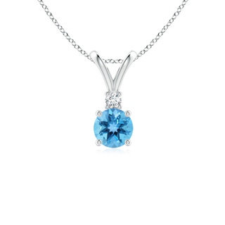 5mm AA Round Swiss Blue Topaz Solitaire V-Bale Pendant with Diamond in S999 Silver