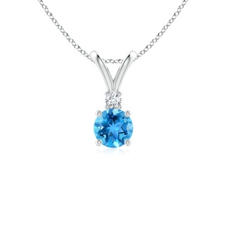 5mm AAA Round Swiss Blue Topaz Solitaire V-Bale Pendant with Diamond in 9K White Gold