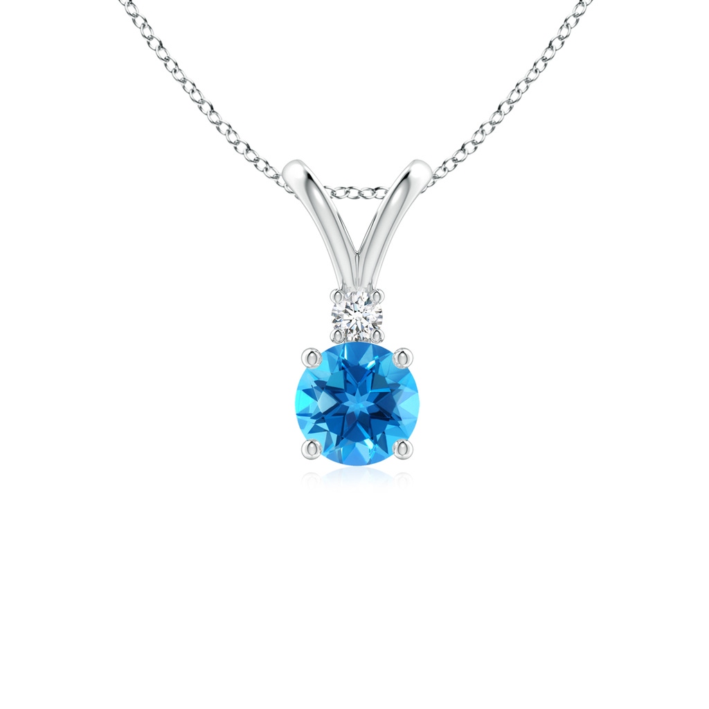 5mm AAAA Round Swiss Blue Topaz Solitaire V-Bale Pendant with Diamond in P950 Platinum
