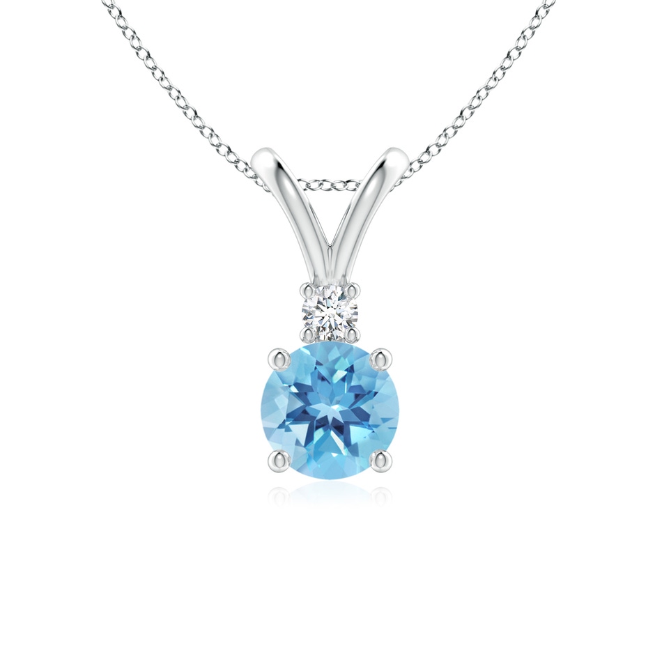 6mm A Round Swiss Blue Topaz Solitaire V-Bale Pendant with Diamond in P950 Platinum 