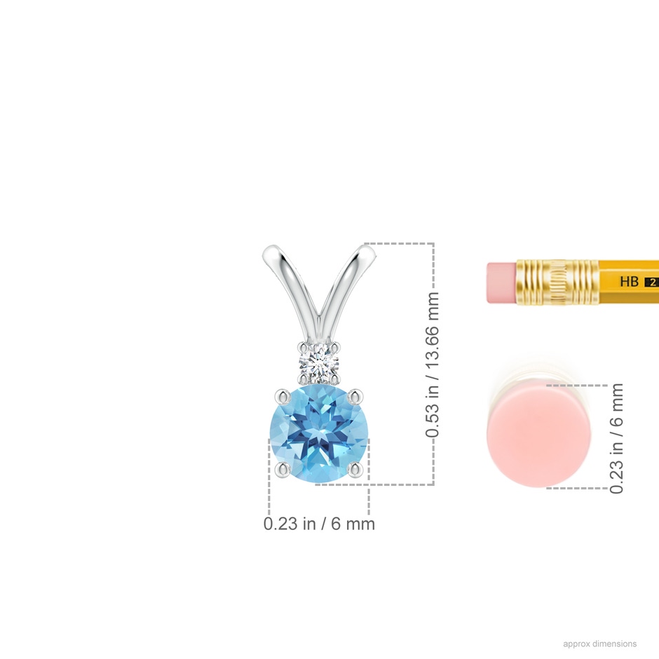 6mm A Round Swiss Blue Topaz Solitaire V-Bale Pendant with Diamond in P950 Platinum ruler