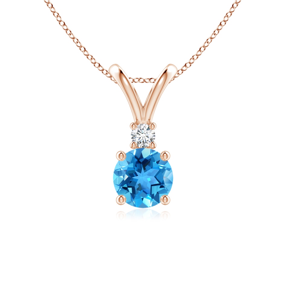 6mm AAA Round Swiss Blue Topaz Solitaire V-Bale Pendant with Diamond in Rose Gold 