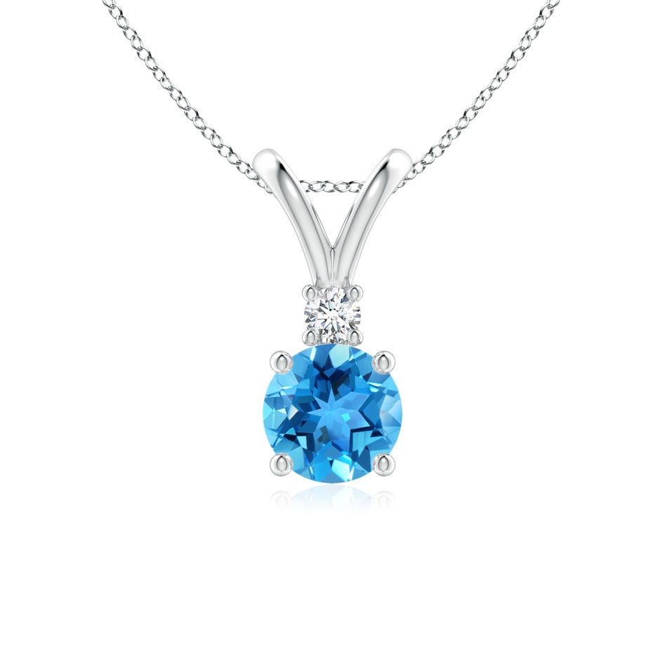 6mm AAA Round Swiss Blue Topaz Solitaire V-Bale Pendant with Diamond in White Gold 