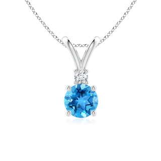 6mm AAA Round Swiss Blue Topaz Solitaire V-Bale Pendant with Diamond in White Gold
