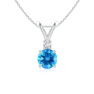 6mm AAAA Round Swiss Blue Topaz Solitaire V-Bale Pendant with Diamond in P950 Platinum