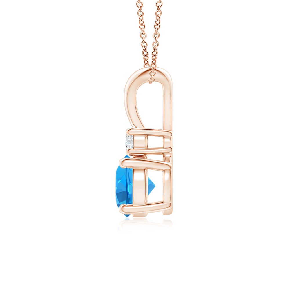 6mm AAAA Round Swiss Blue Topaz Solitaire V-Bale Pendant with Diamond in Rose Gold Side 1