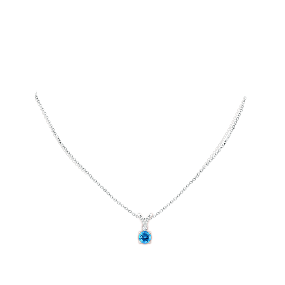 6mm AAAA Round Swiss Blue Topaz Solitaire V-Bale Pendant with Diamond in S999 Silver pen