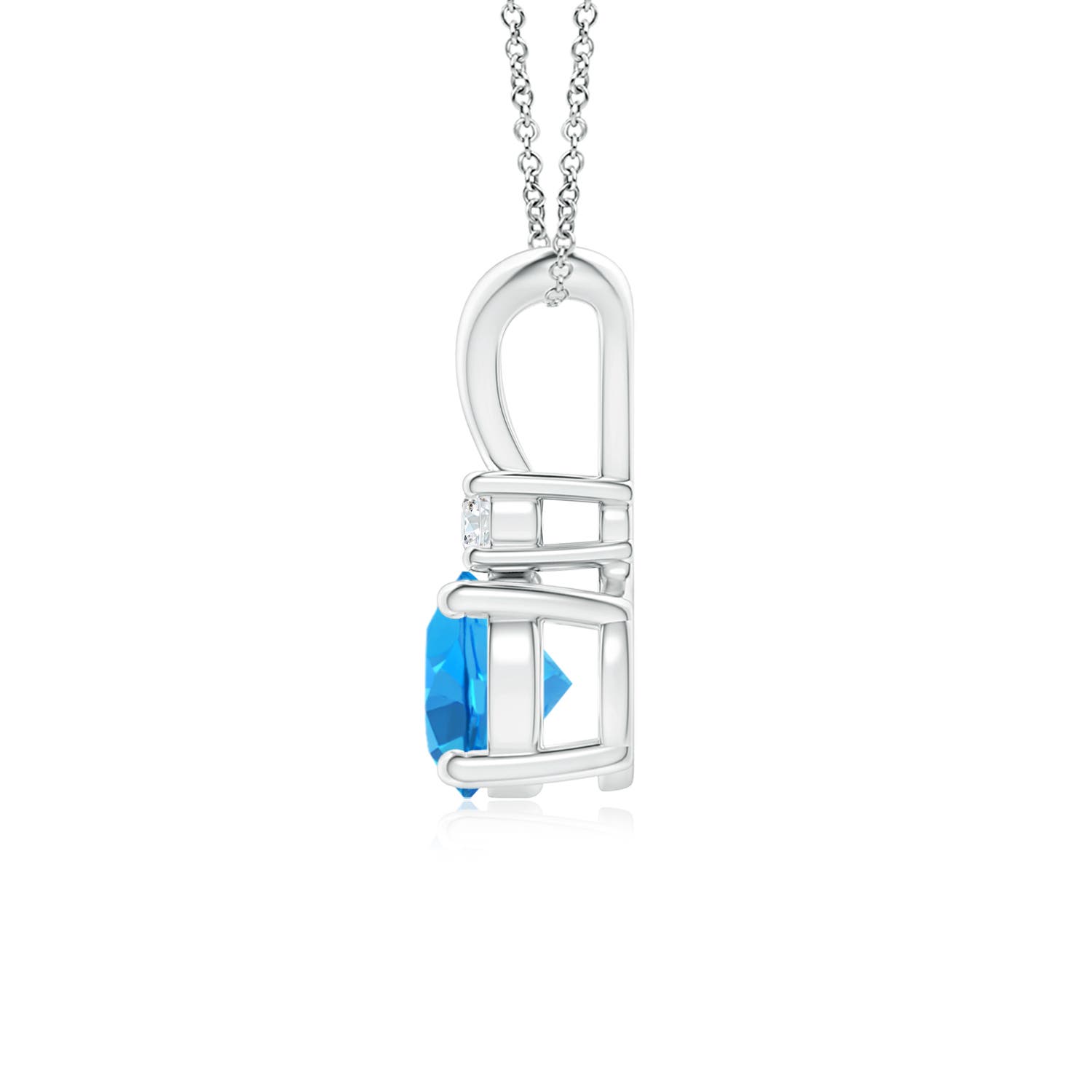 6mm AAAA Round Swiss Blue Topaz Solitaire V-Bale Pendant with Diamond in White Gold