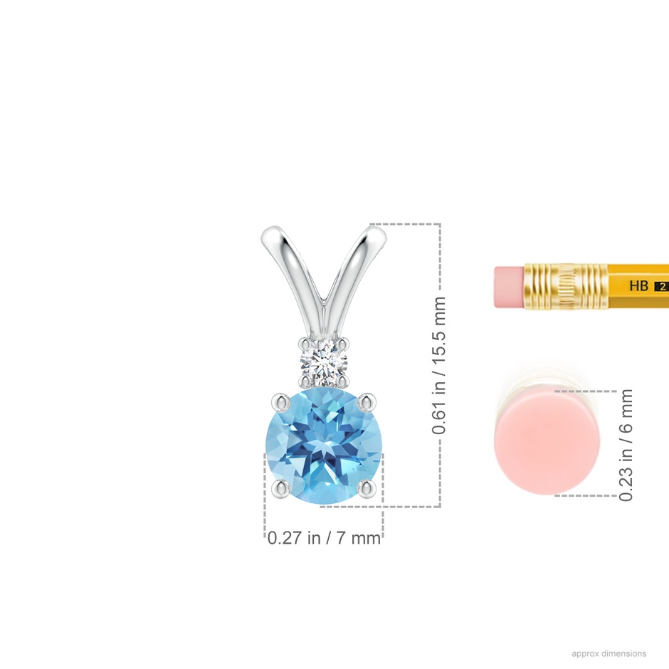 7mm A Round Swiss Blue Topaz Solitaire V-Bale Pendant with Diamond in P950 Platinum ruler