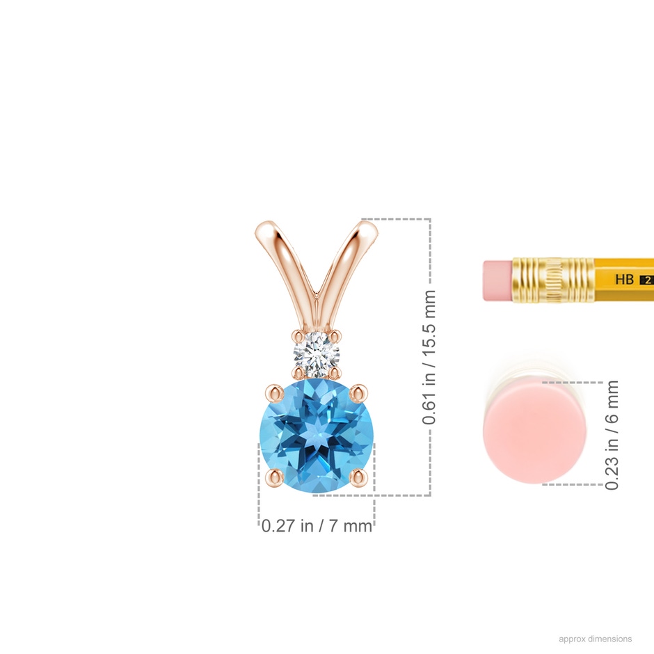 7mm AA Round Swiss Blue Topaz Solitaire V-Bale Pendant with Diamond in Rose Gold ruler
