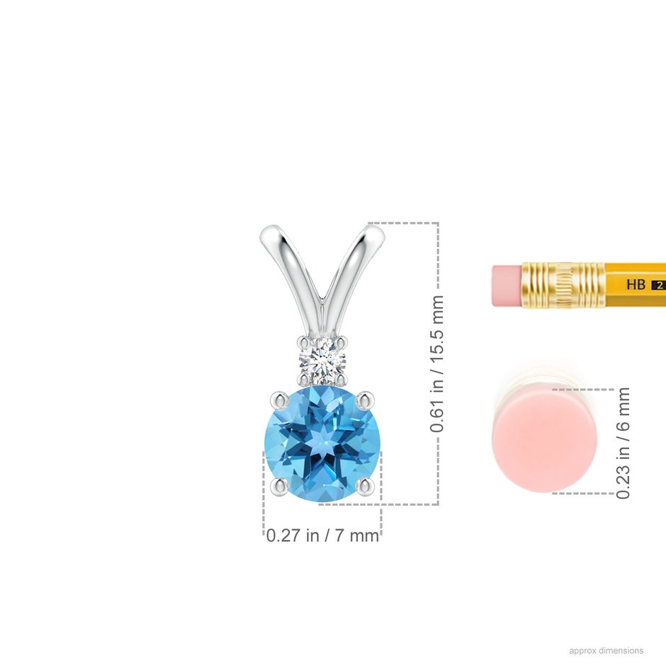 7mm AA Round Swiss Blue Topaz Solitaire V-Bale Pendant with Diamond in S999 Silver ruler