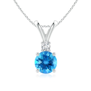 7mm AAAA Round Swiss Blue Topaz Solitaire V-Bale Pendant with Diamond in P950 Platinum