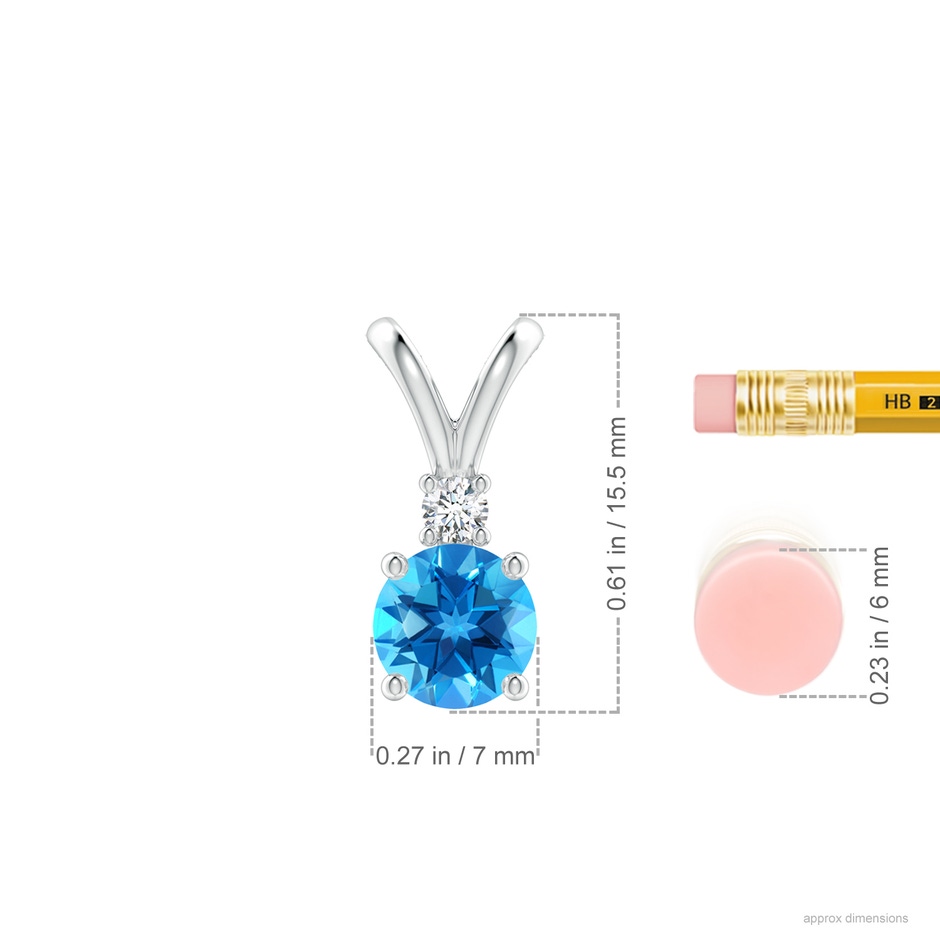 7mm AAAA Round Swiss Blue Topaz Solitaire V-Bale Pendant with Diamond in P950 Platinum ruler