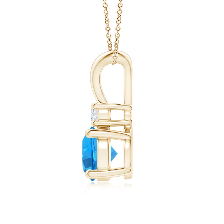 7mm AAAA Round Swiss Blue Topaz Solitaire V-Bale Pendant with Diamond in Yellow Gold side 199