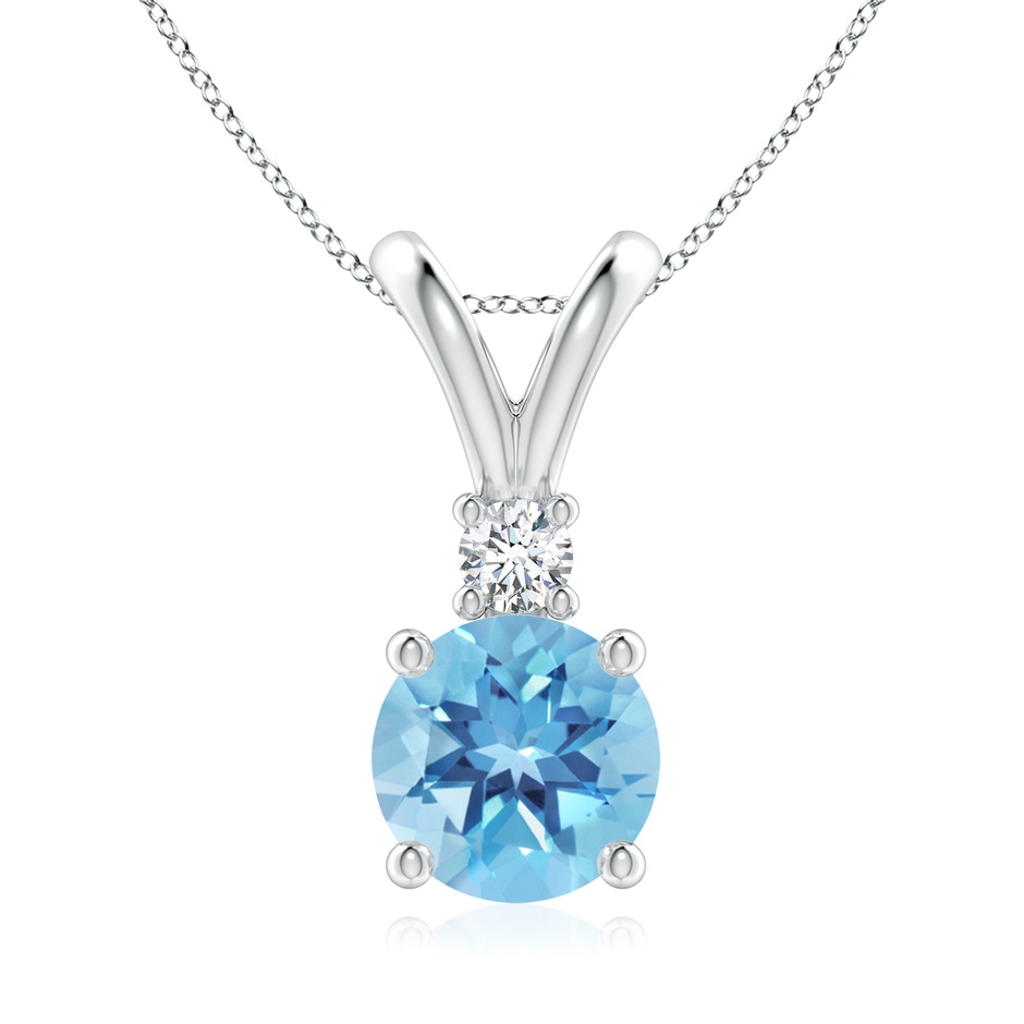8mm A Round Swiss Blue Topaz Solitaire V-Bale Pendant with Diamond in P950 Platinum 