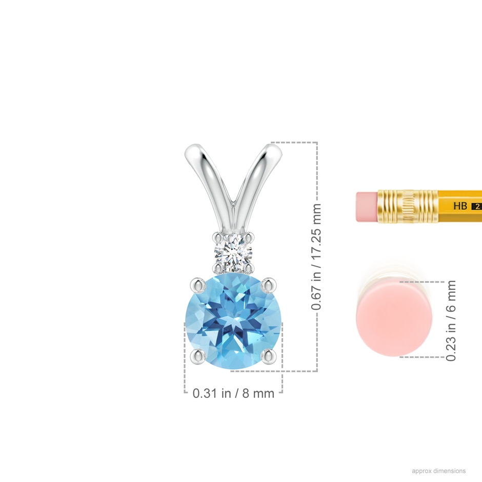 8mm A Round Swiss Blue Topaz Solitaire V-Bale Pendant with Diamond in P950 Platinum ruler